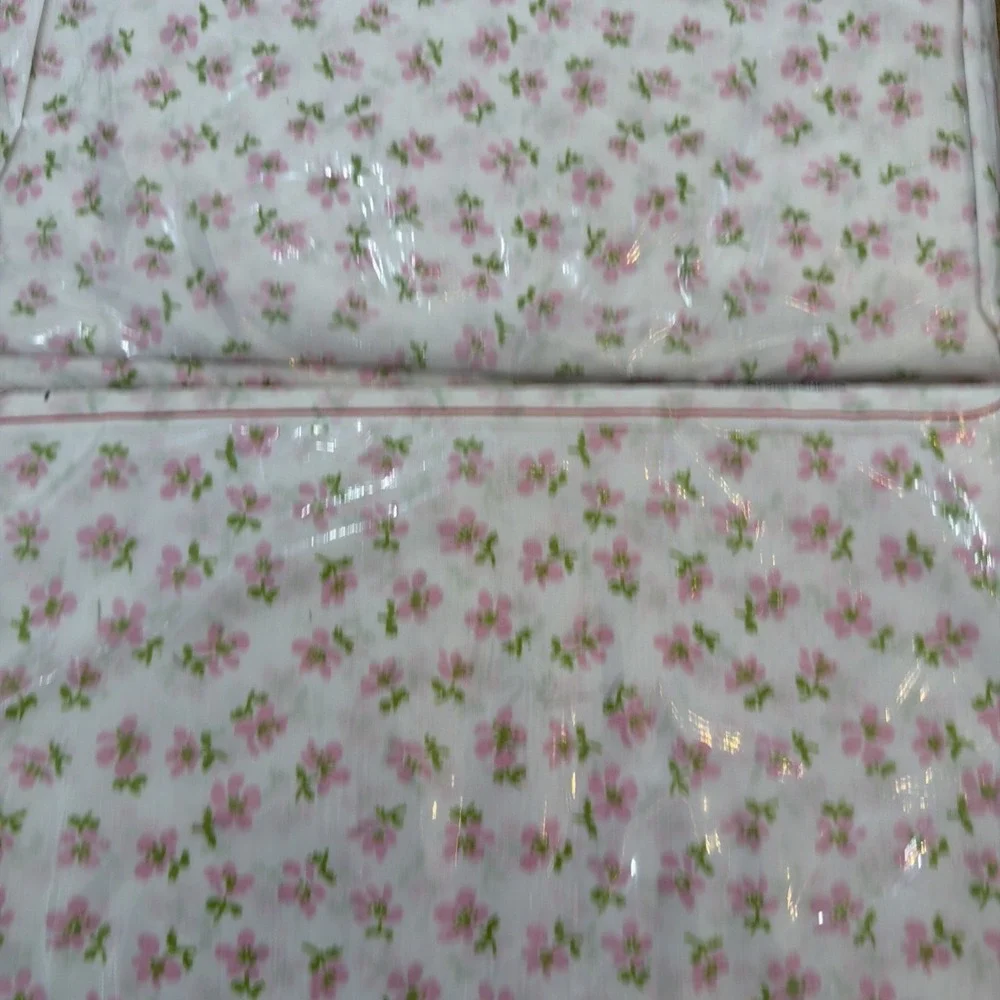 VTG Pink Floral Sleepwell Twin NOS Fitted & Flat Sheet Set USA No Iron Percale